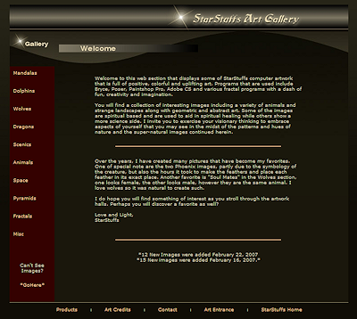 A collection of computer artwork that is full of positive, colorful and uplifting that includes a variety of animals, strange landscapes along with geometric and abstract forms. Lecticom Services is assisting in establishing product lines to share and showcase these visionary patterns. This site has a simple yet elegant layout with a nice color scheme that showcases the art.